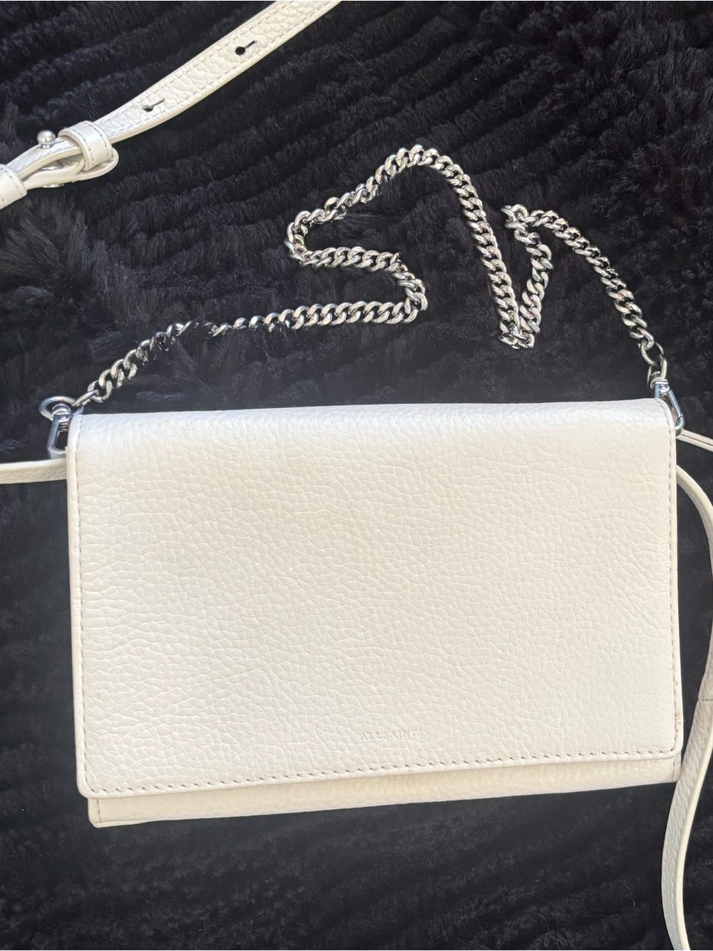 All saints fetch White Leather Crossbody Bag with Chain Strap
